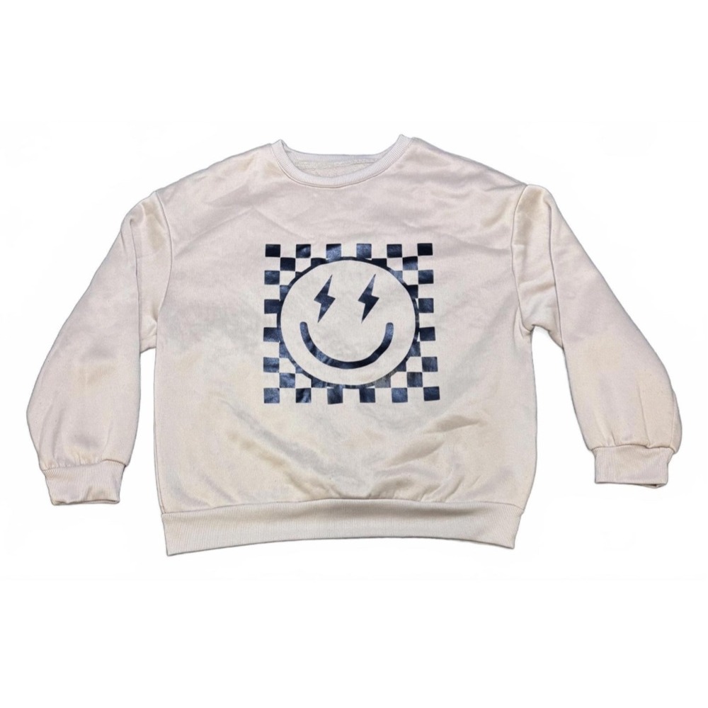 SHEIN Womens‎ Graphic Print Smiley Face Checkered Sweatshirt Pullover